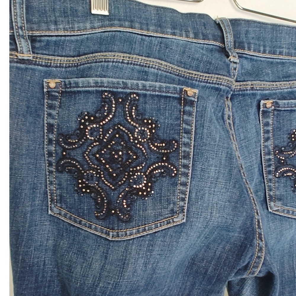 White House Black Market Noir Bootcut Jeans Blue Beaded Bling Pocket 14 - Picture 4 of 9